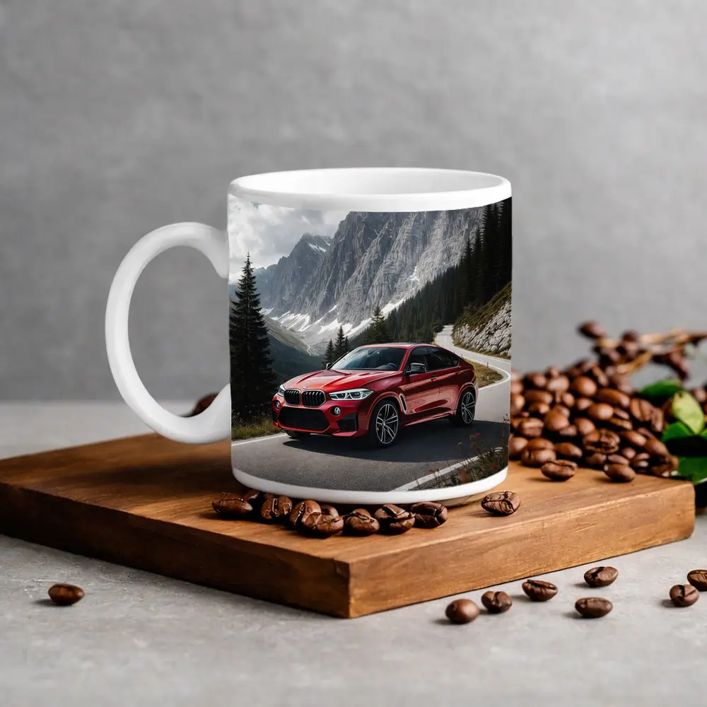 BMW X6M Red on Mountain Road – Mugs