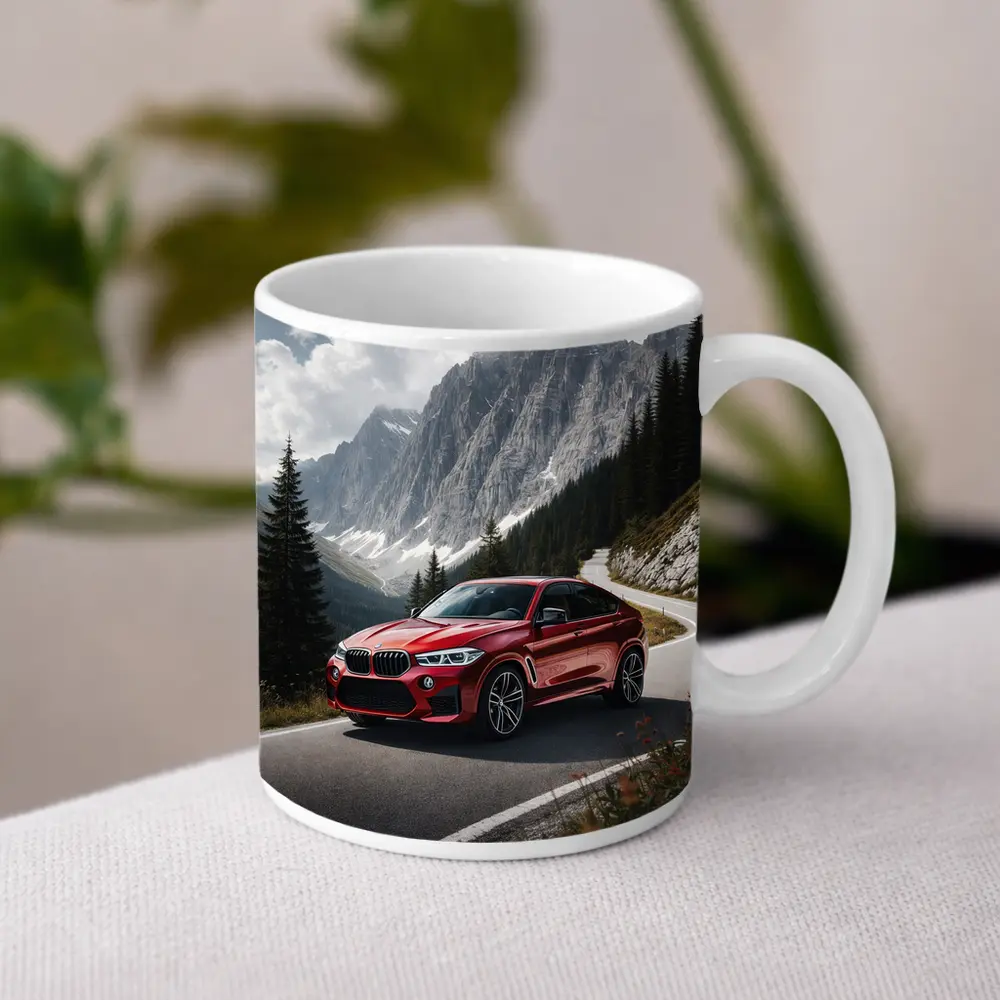 BMW X6M Red on Mountain Road – Mugs