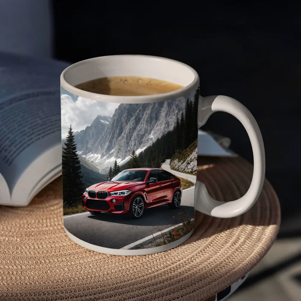 BMW X6M Red on Mountain Road – Mugs