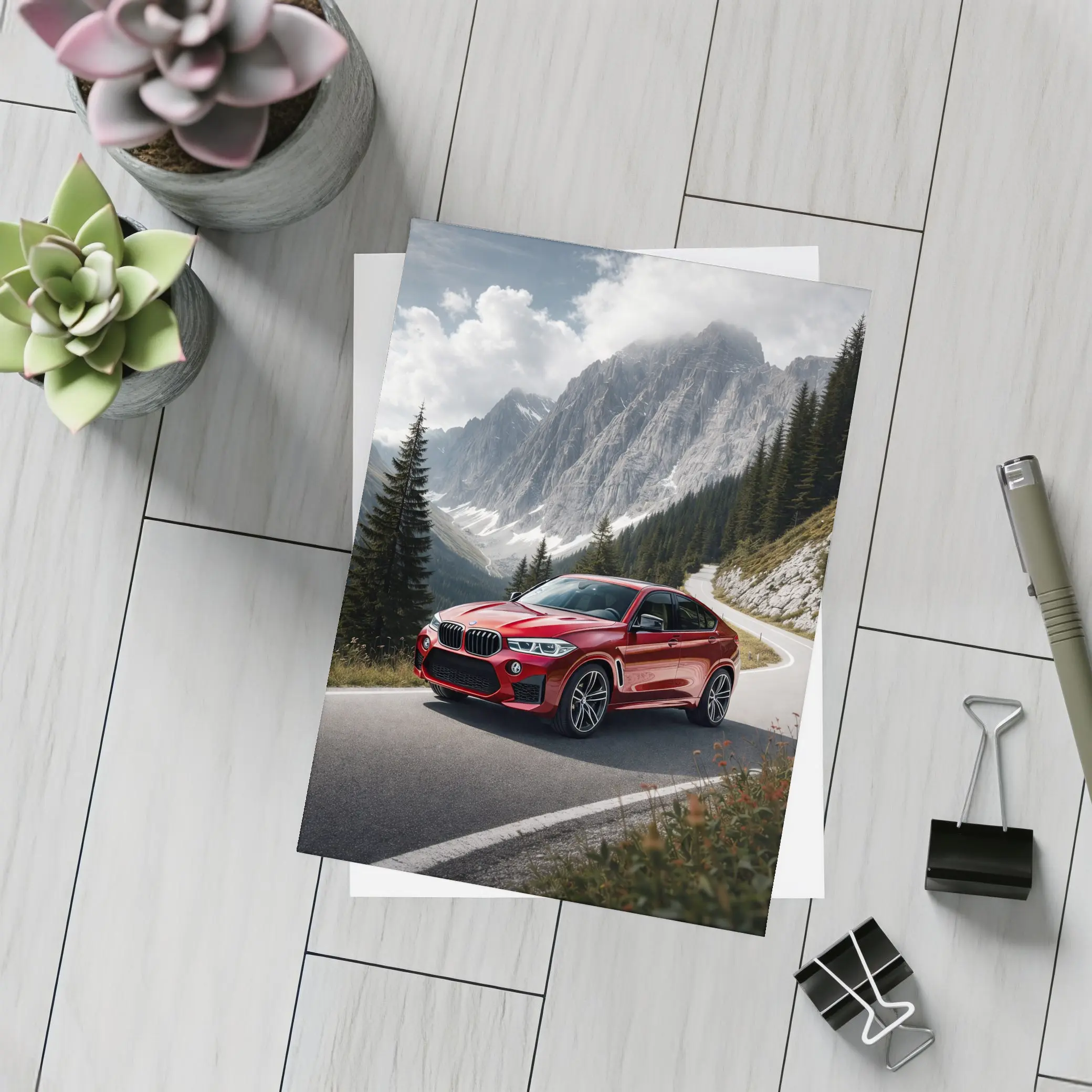 BMW X6M Red on Mountain Road – Postcards