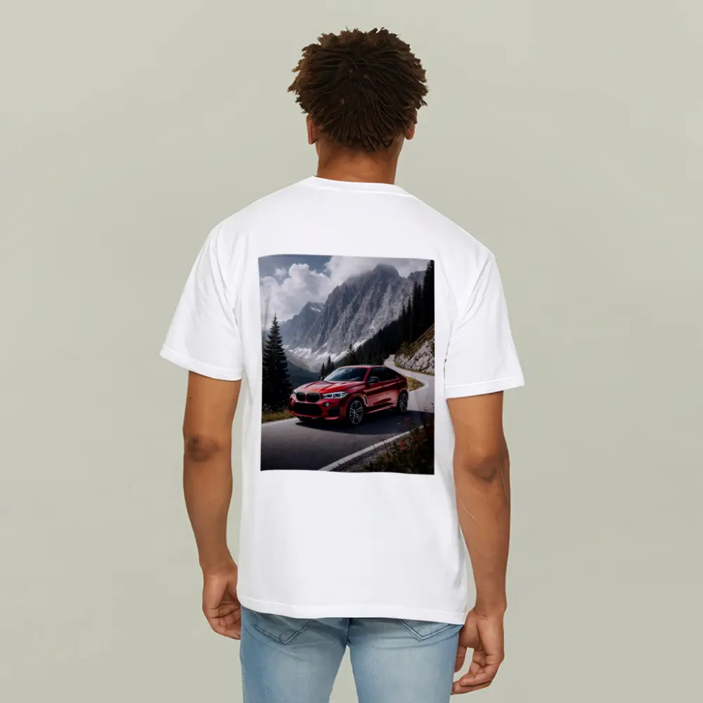 BMW X6M Red on Mountain Road – T-Shirts