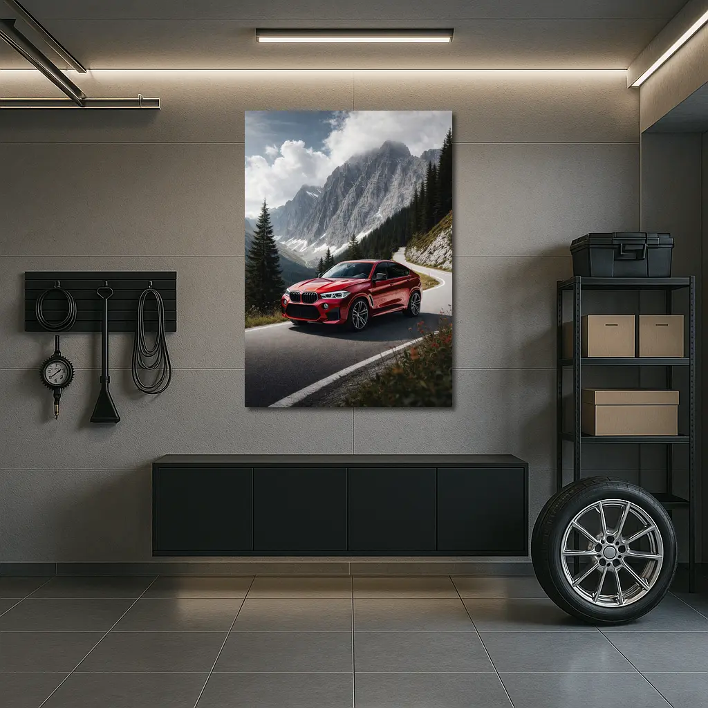 BMW X6M Red on Mountain Road – Wall Art