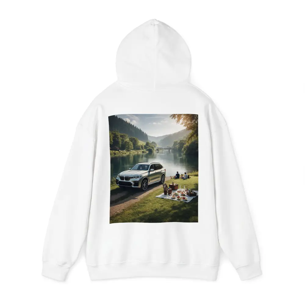 BMW X5 Parked by Calm River Picnic – Hoodies