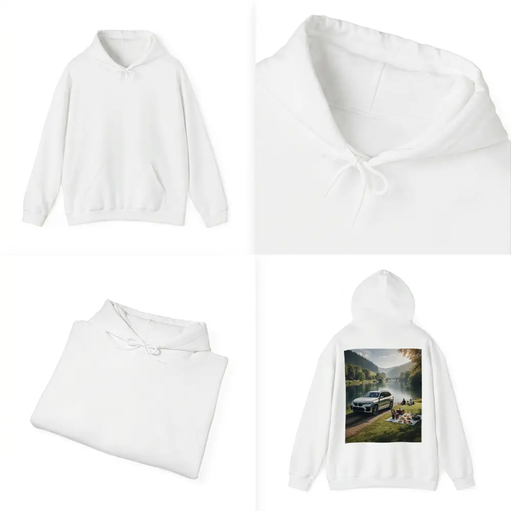 BMW X5 Parked by Calm River Picnic – Hoodies