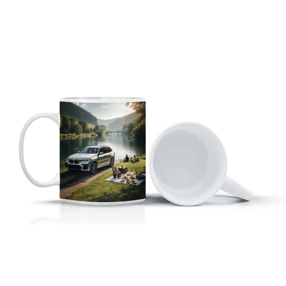 BMW X5 Parked by Calm River Picnic – Mugs