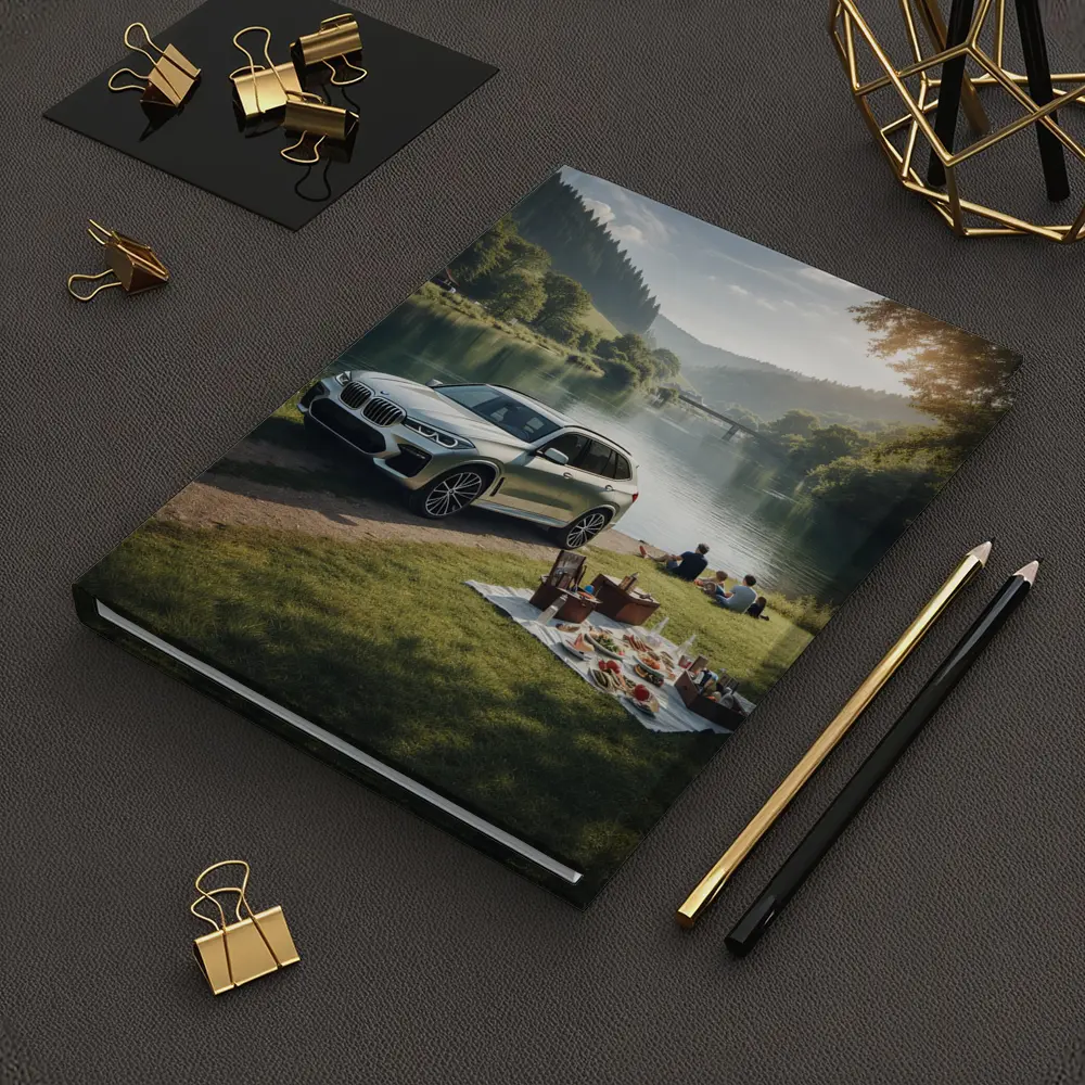 BMW X5 Parked by Calm River Picnic – Notebooks