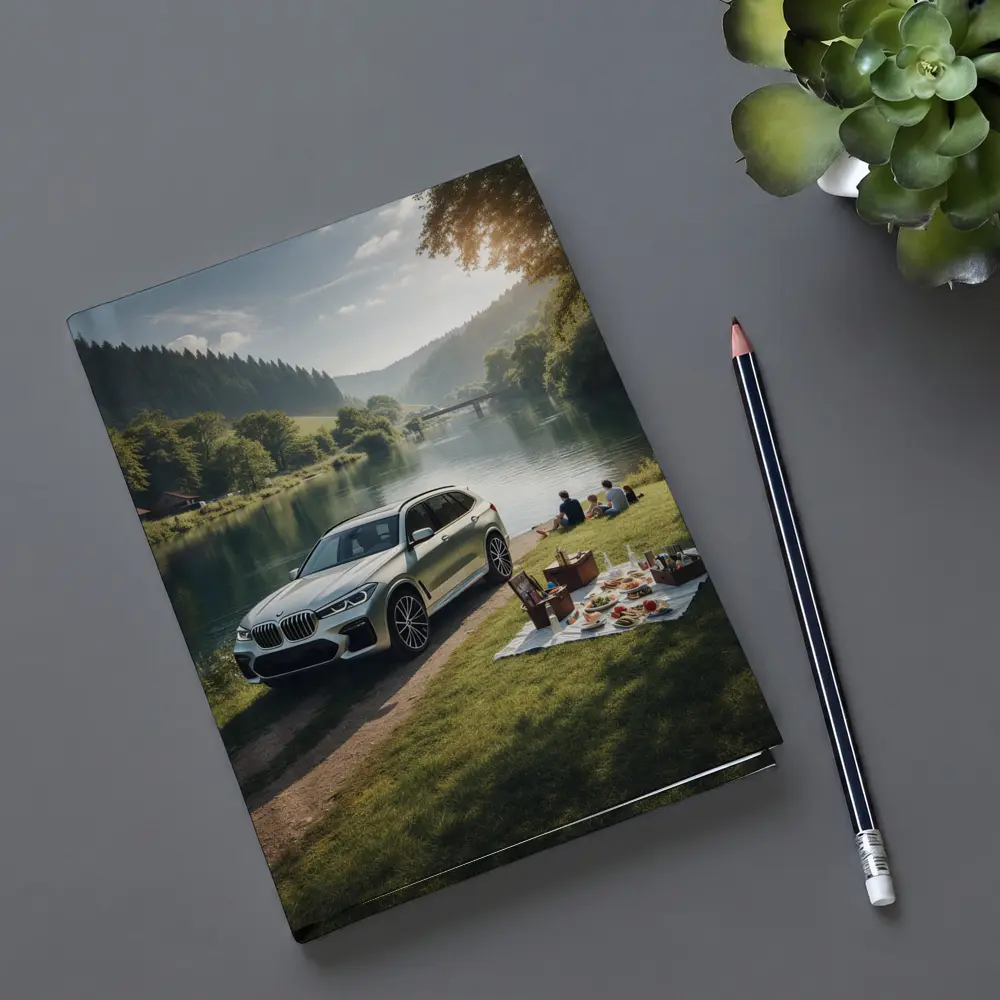 BMW X5 Parked by Calm River Picnic – Notebooks
