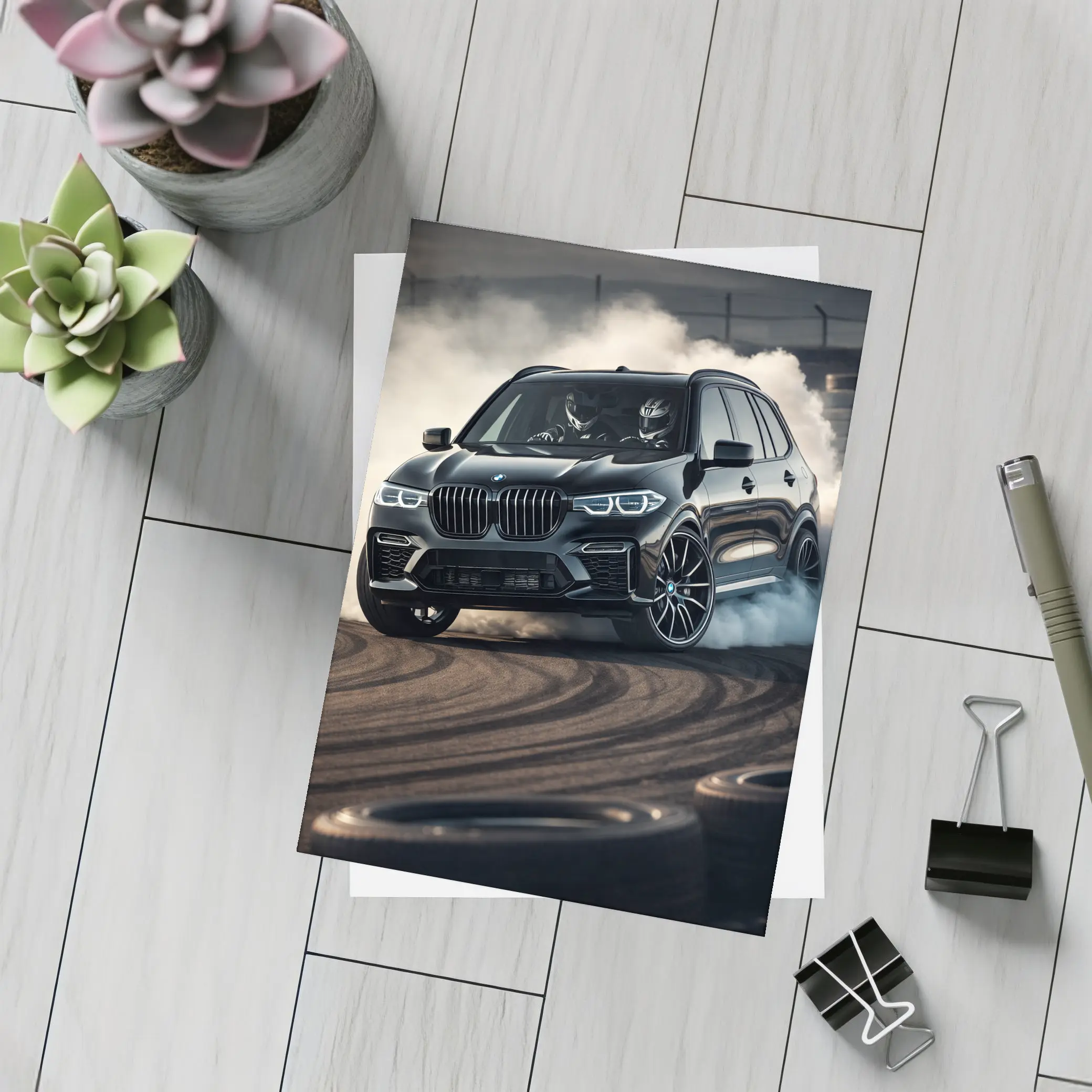 BMW X5M Drifting Black Track Smoke – Postcards
