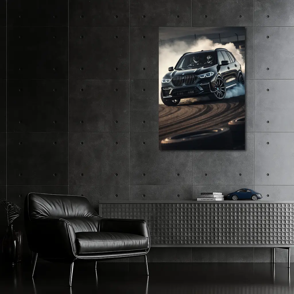 BMW X5M Drifting Black Track Smoke – Wall Art
