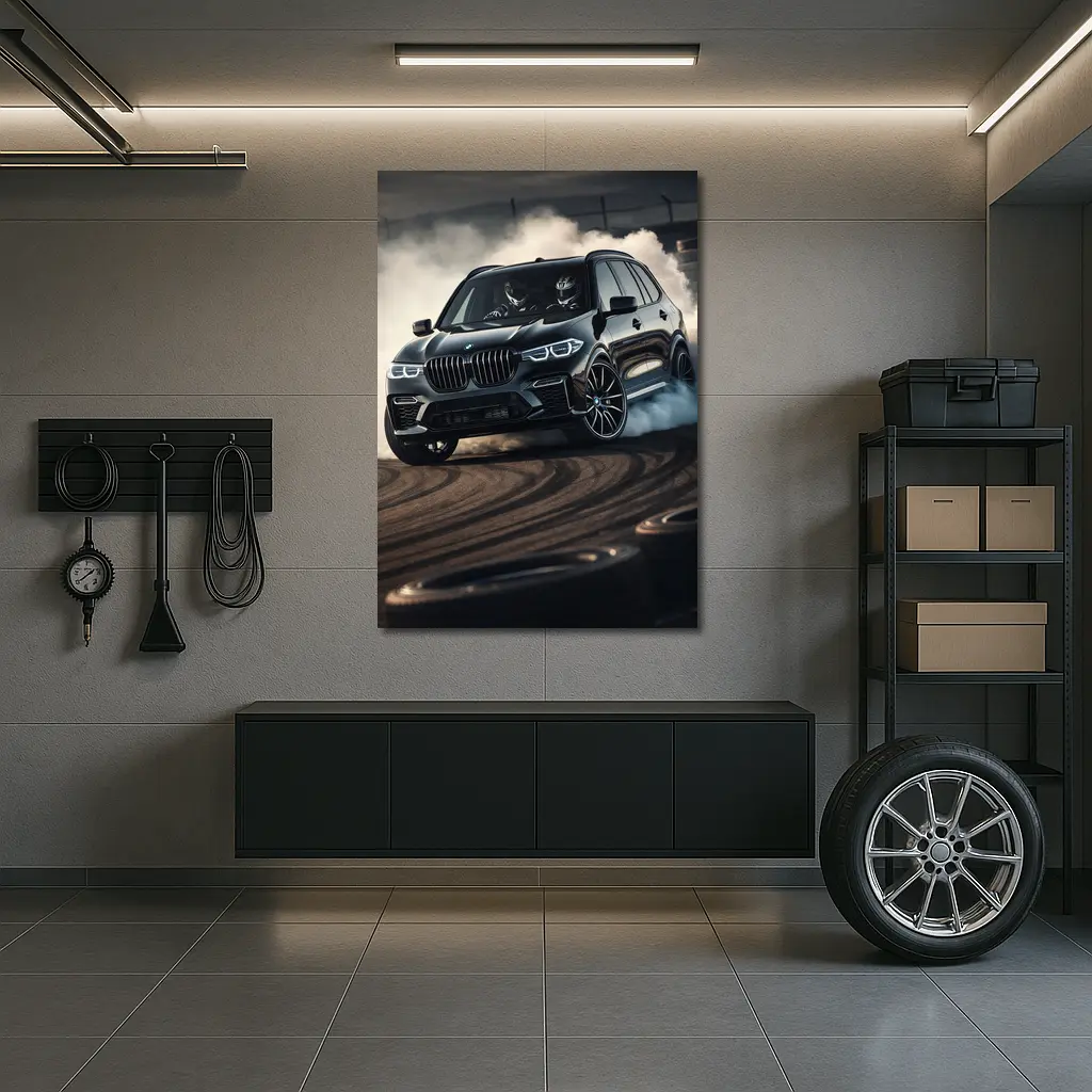 BMW X5M Drifting Black Track Smoke – Wall Art