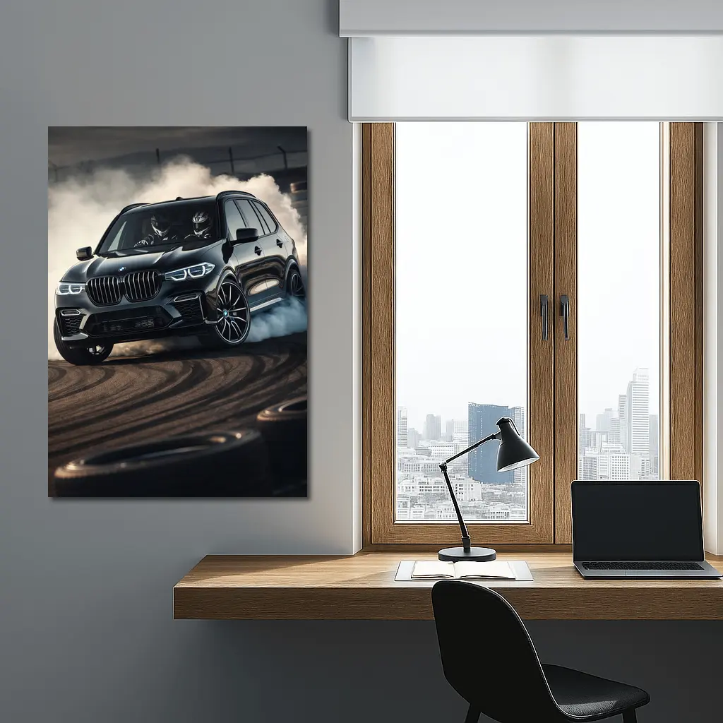 BMW X5M Drifting Black Track Smoke – Wall Art