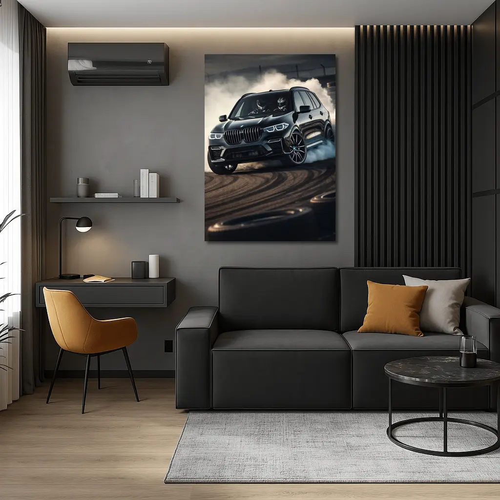 BMW X5M Drifting Black Track Smoke – Wall Art