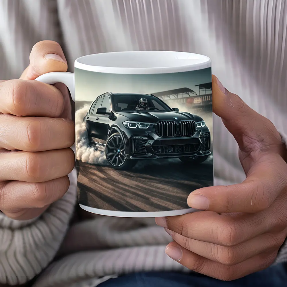 BMW X5 Black Burnout On Race Track – Mugs