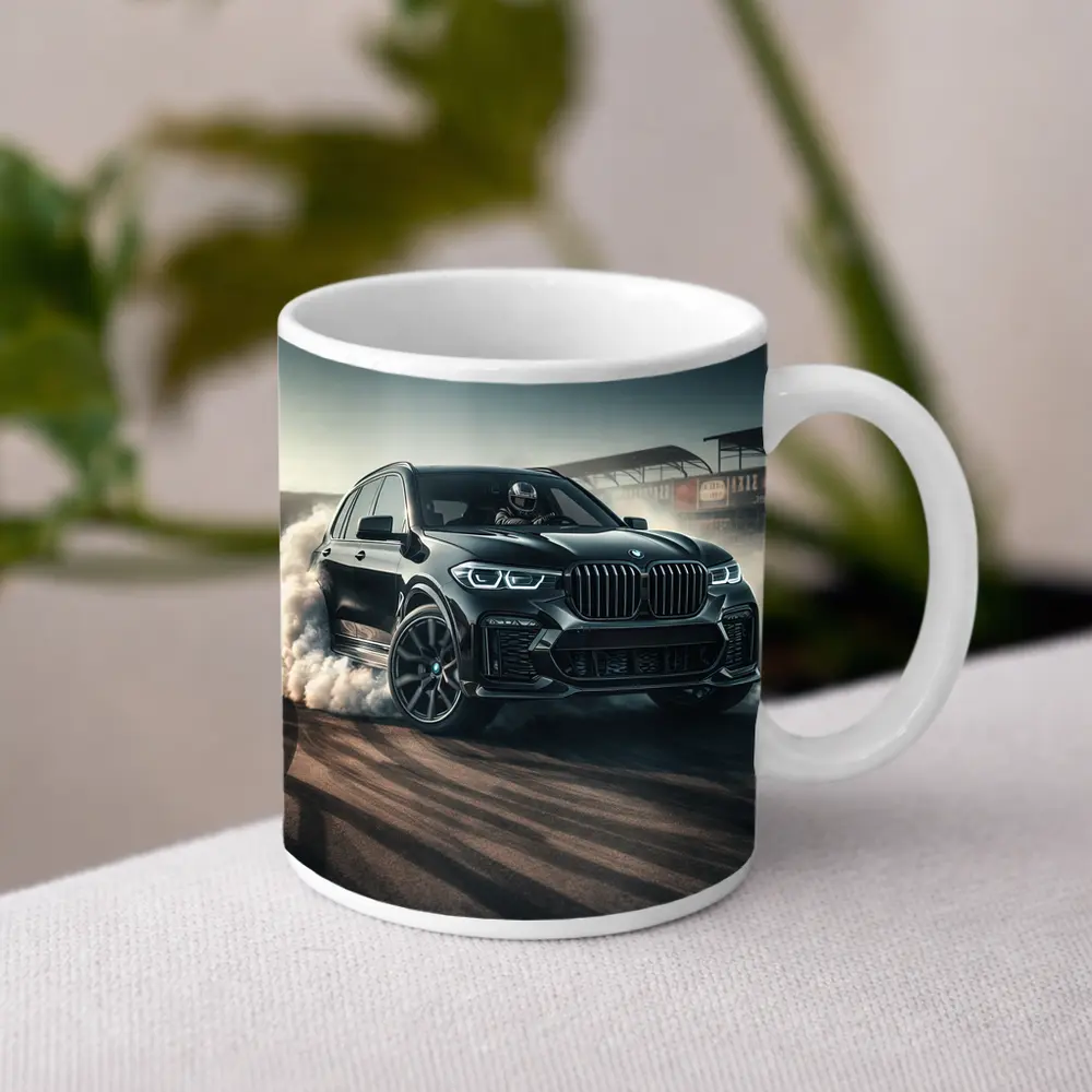 BMW X5 Black Burnout On Race Track – Mugs