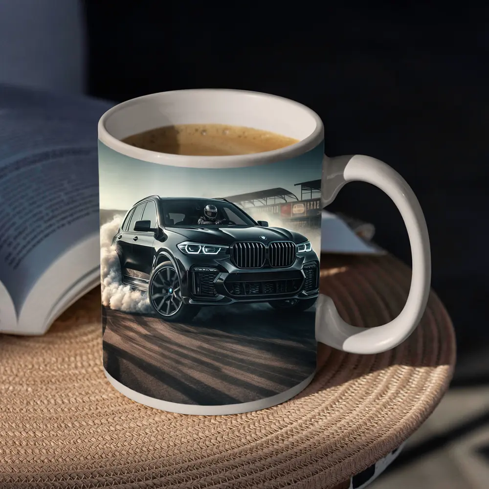 BMW X5 Black Burnout On Race Track – Mugs