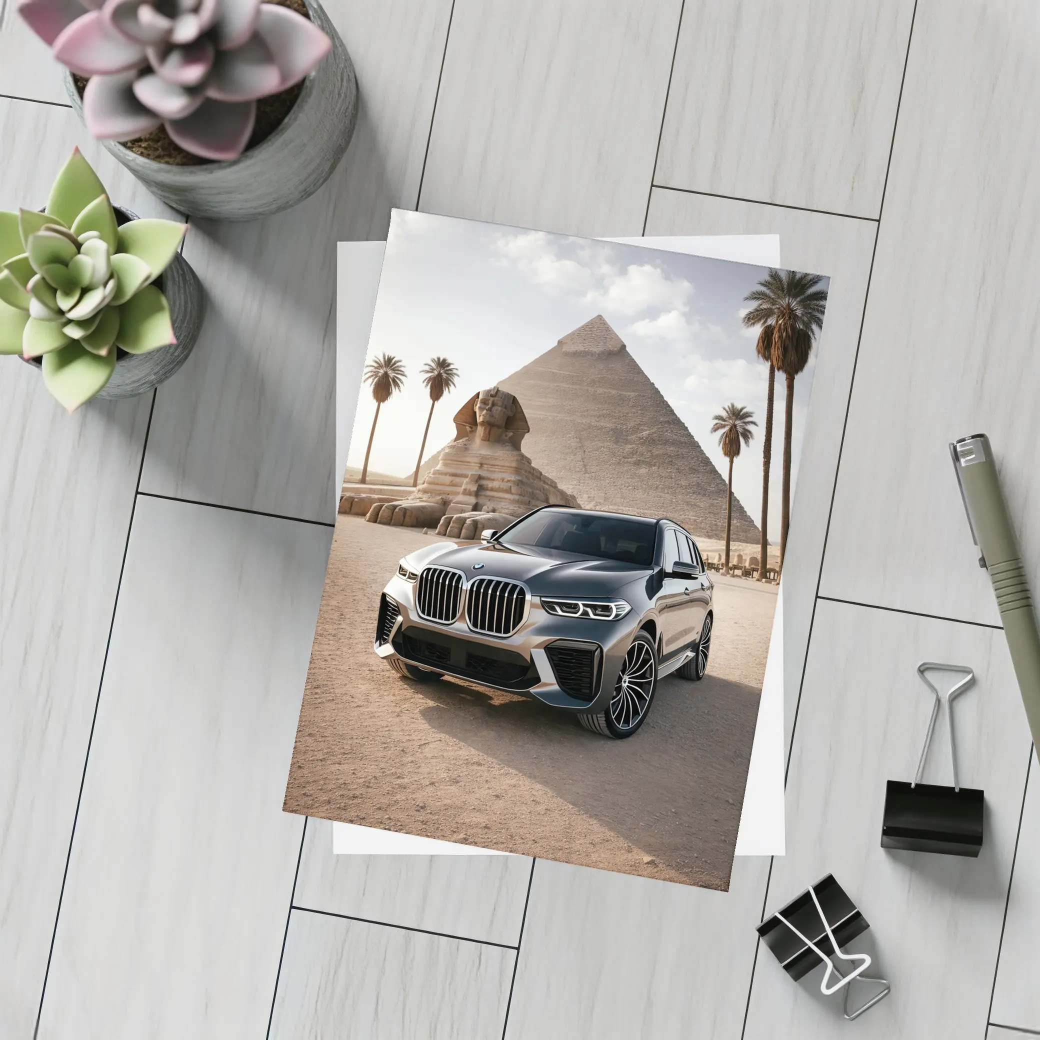BMW X7 Parked Before Egyptian Pyramids – Postcards