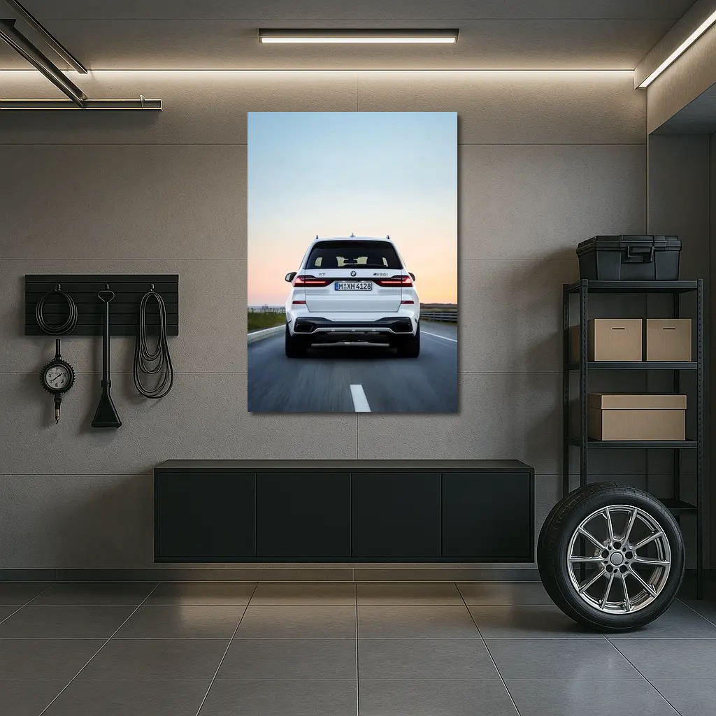 BMW X7 M50i White Highway Sunset Drive – Wall Art