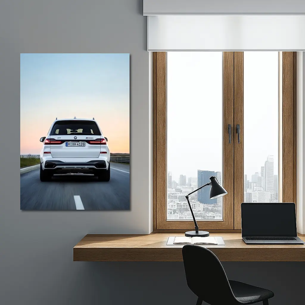 BMW X7 M50i White Highway Sunset Drive – Wall Art