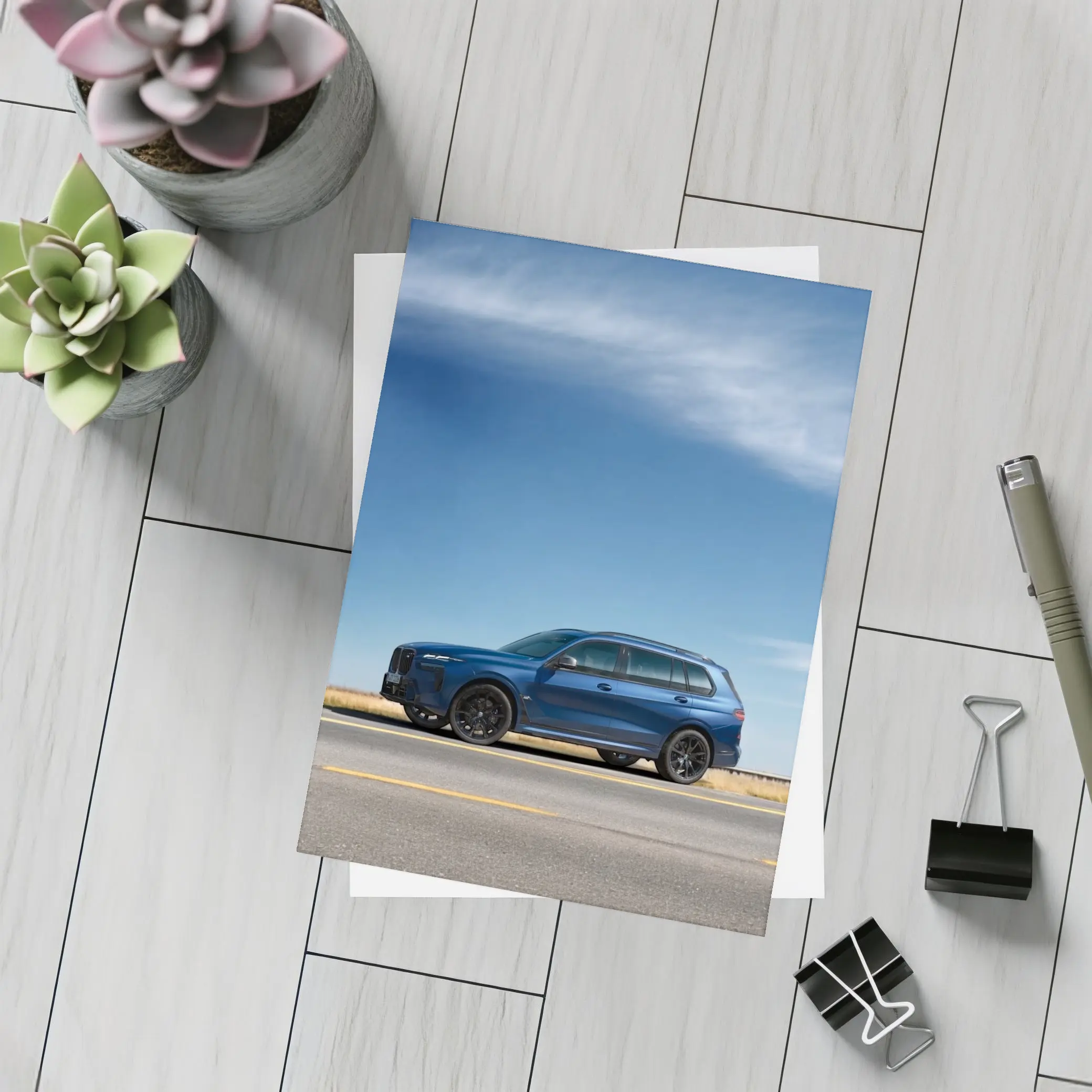 BMW X7 Blue SUV Open Road Sky – Postcards