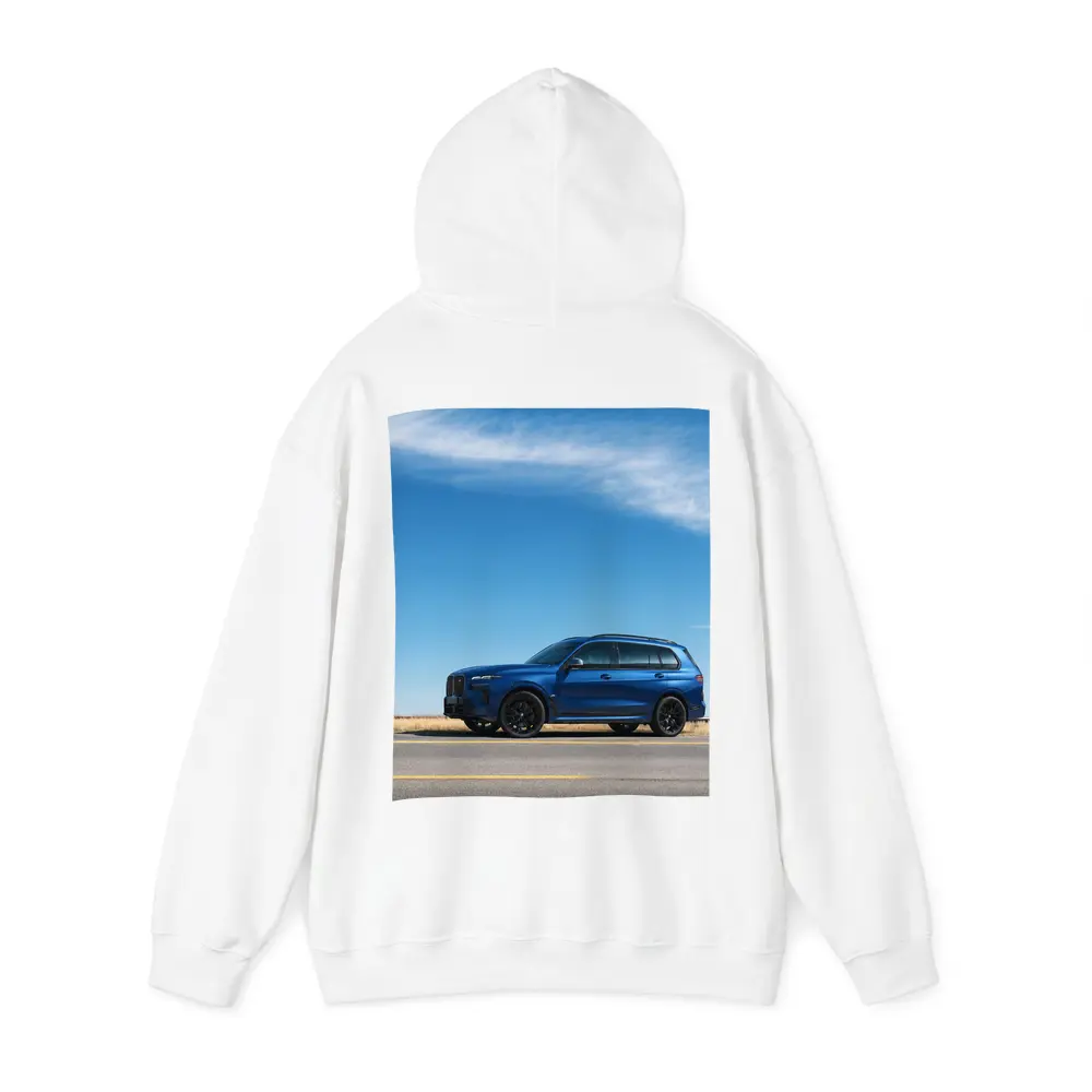 BMW X7 Blue SUV Open Road – Hoodies