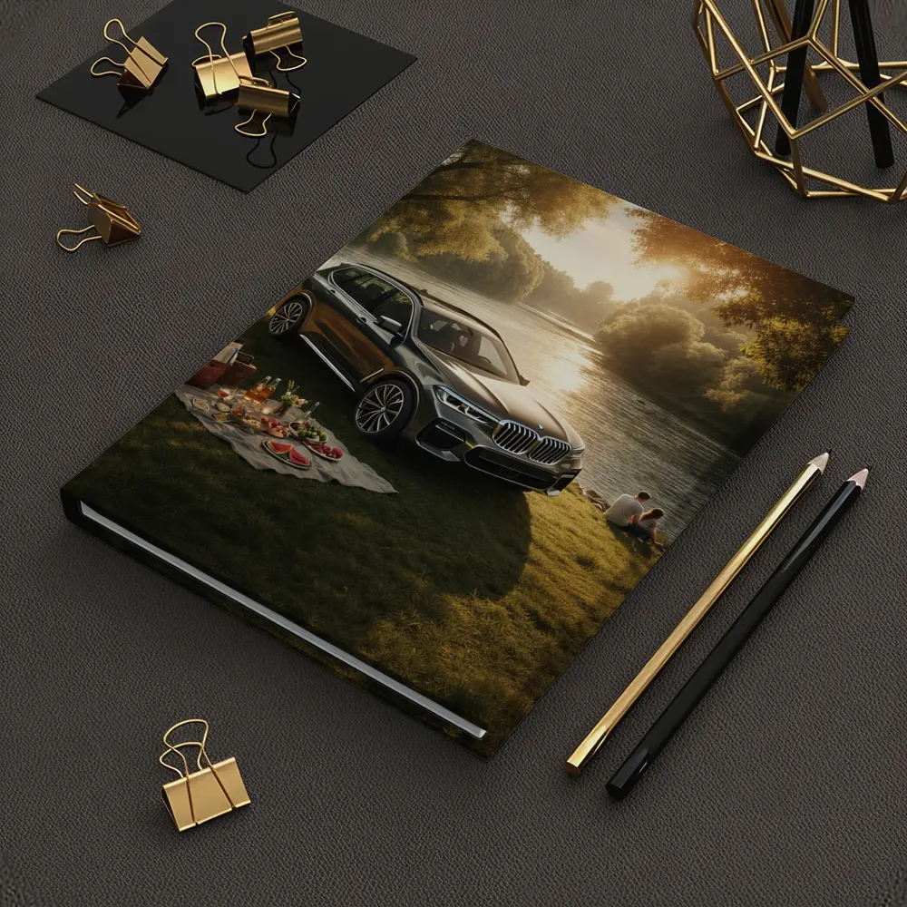 BMW X5 Parked by Sunlit River – Notebooks