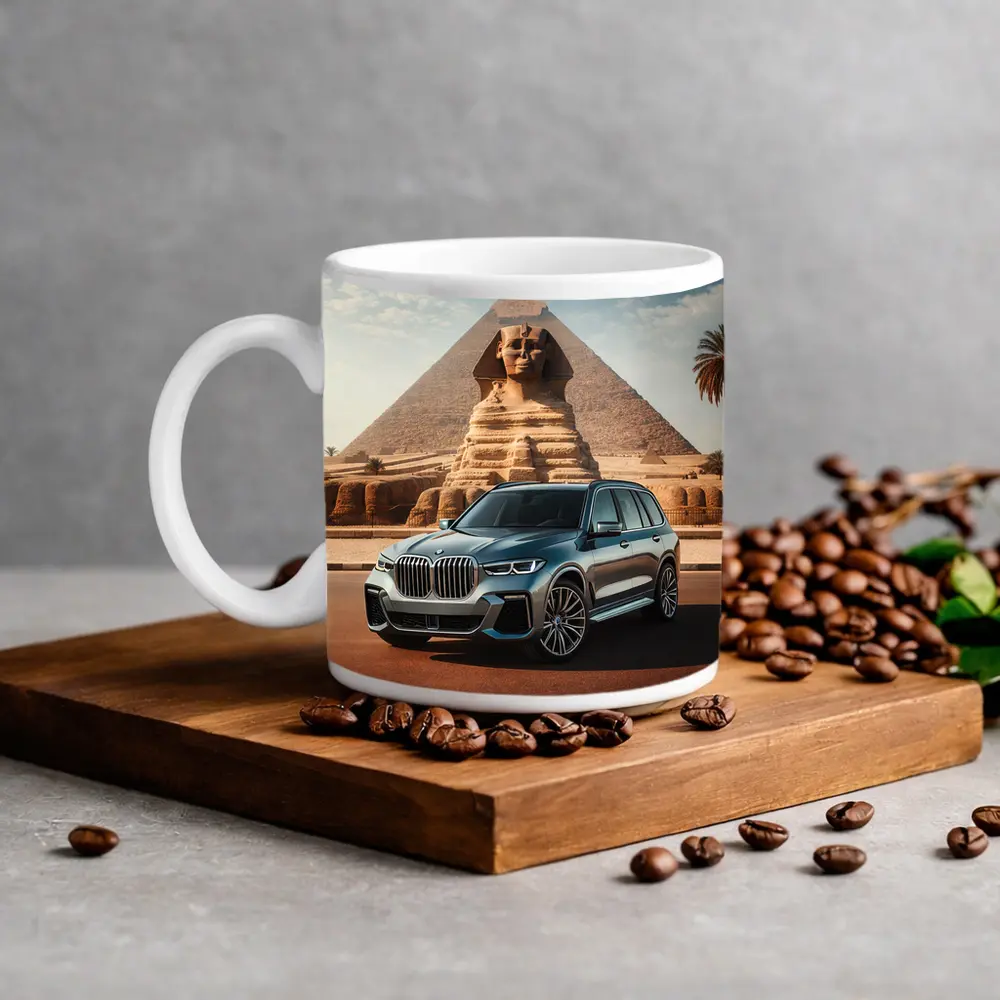 BMW X7 SUV Parked Before Egyptian Sphinx – Mugs