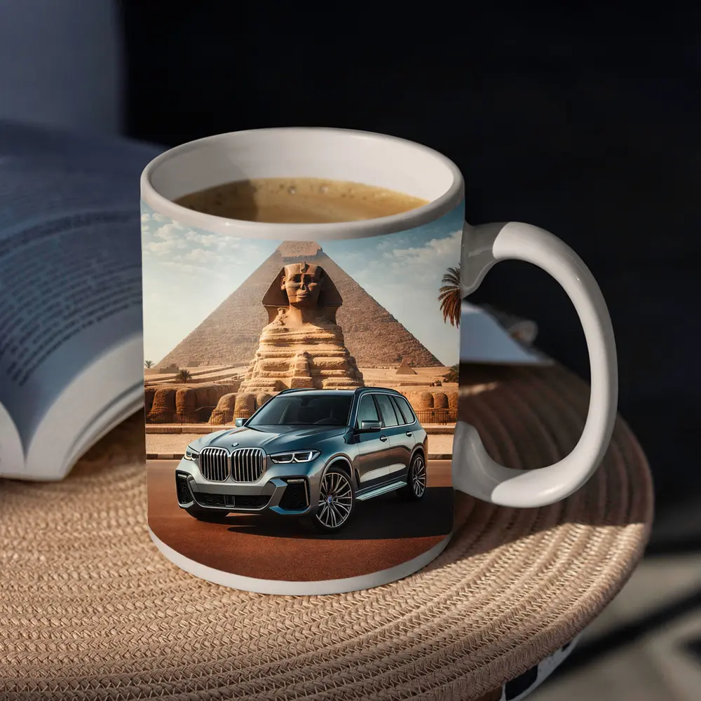 BMW X7 SUV Parked Before Egyptian Sphinx – Mugs