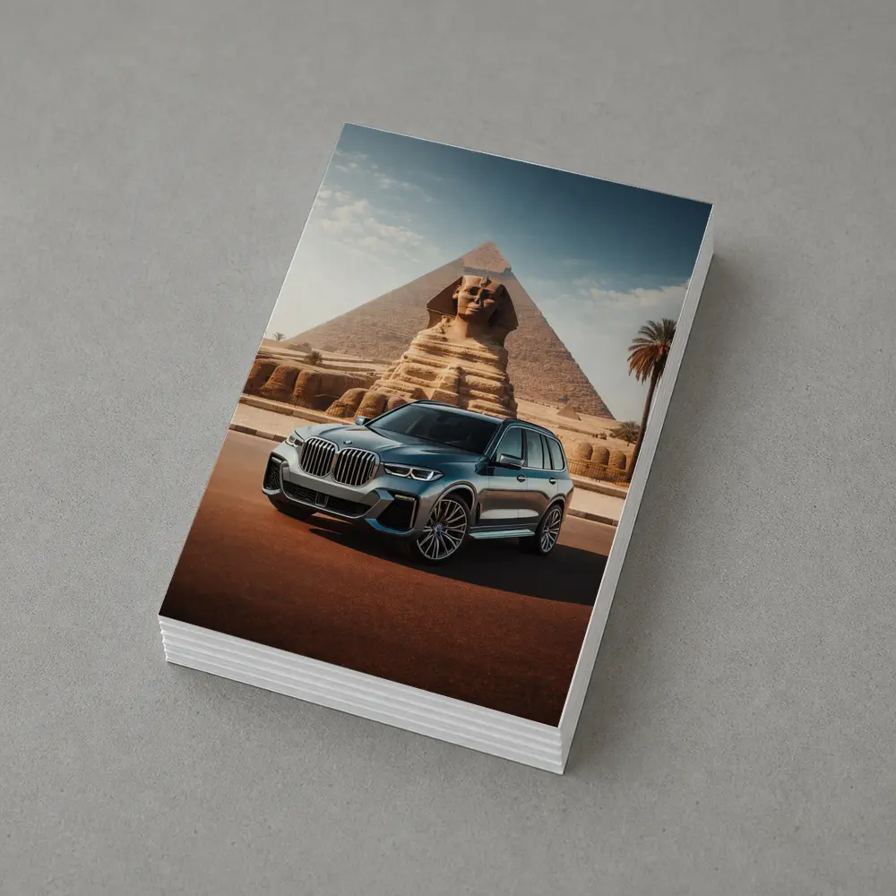 BMW X7 SUV Parked Before Egyptian Sphinx – Postcards