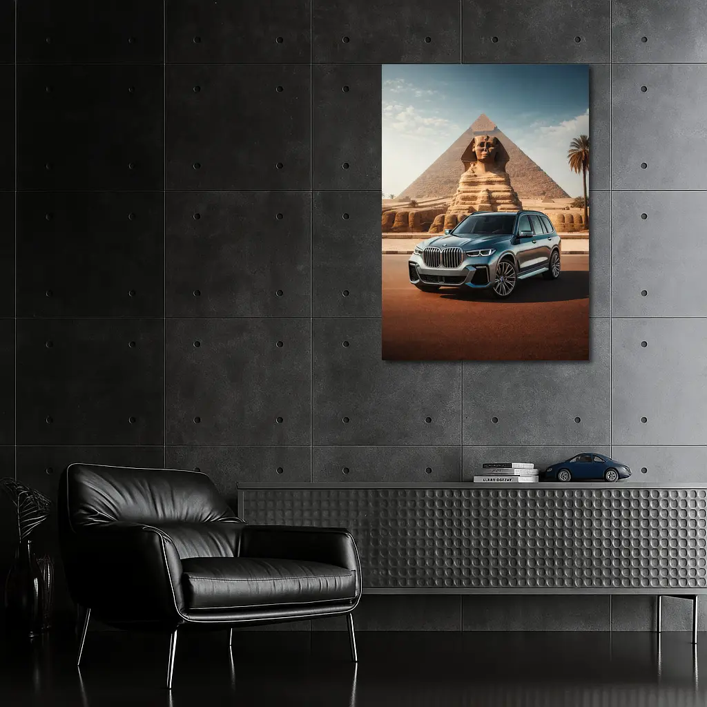 BMW X7 SUV Parked Before Egyptian Sphinx – Wall Art