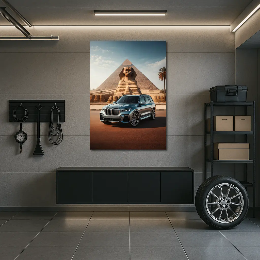 BMW X7 SUV Parked Before Egyptian Sphinx – Wall Art