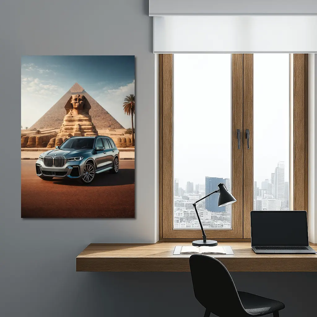 BMW X7 SUV Parked Before Egyptian Sphinx – Wall Art