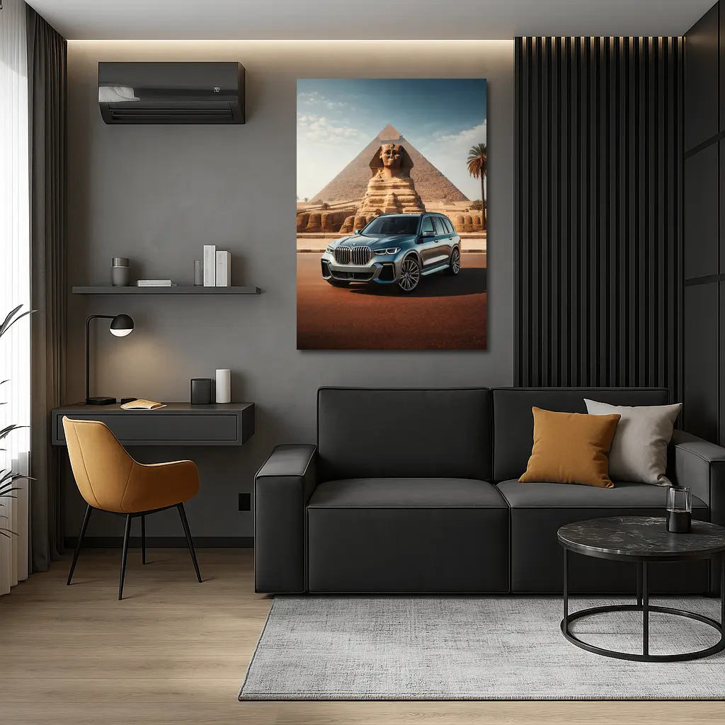 BMW X7 SUV Parked Before Egyptian Sphinx – Wall Art
