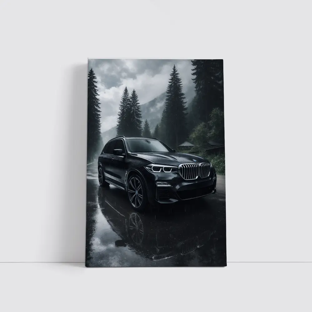 BMW X7 Rainy Forest Mountain Road – Wall Art