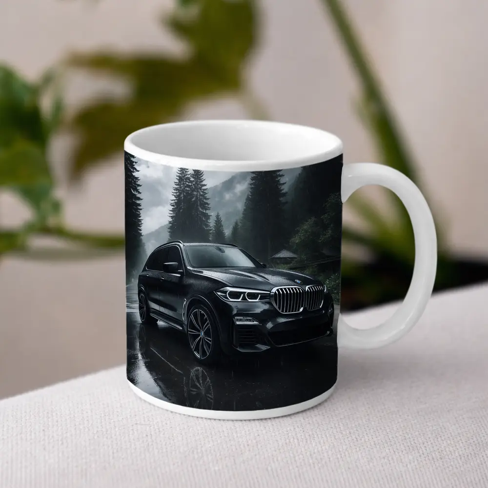 BMW X7 Rainy Forest Mountain Road – Mugs