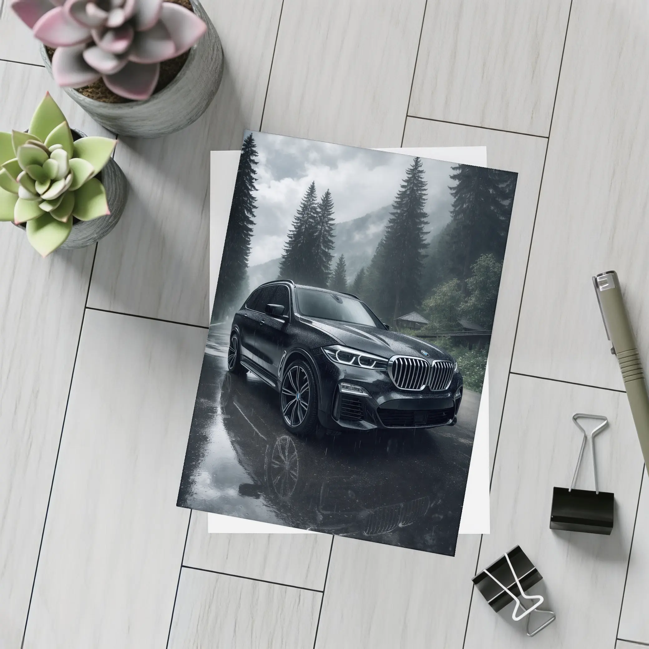 BMW X7 Rainy Forest Mountain Road – Postcards