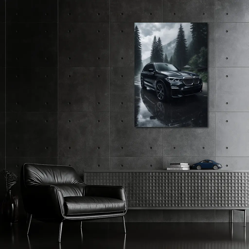 BMW X7 Rainy Forest Mountain Road – Wall Art