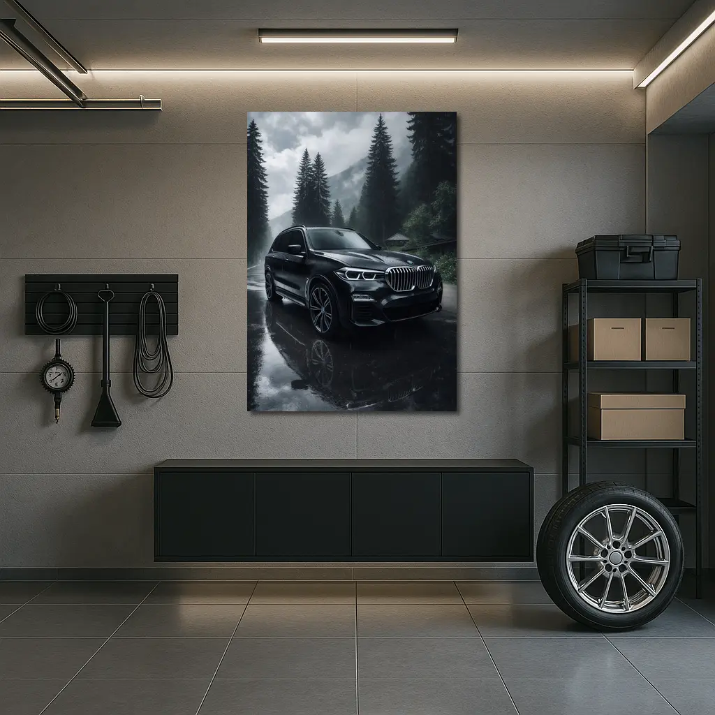 BMW X7 Rainy Forest Mountain Road – Wall Art