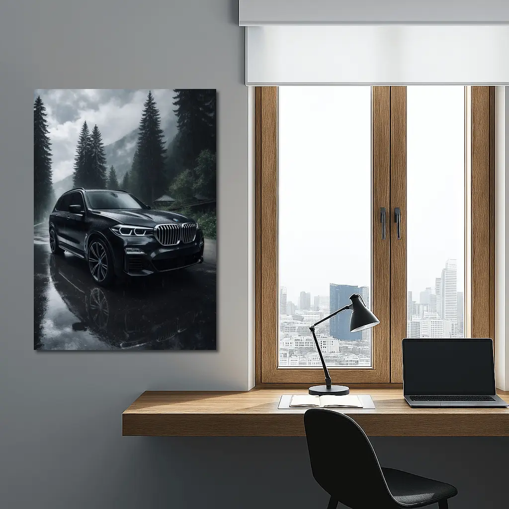 BMW X7 Rainy Forest Mountain Road – Wall Art