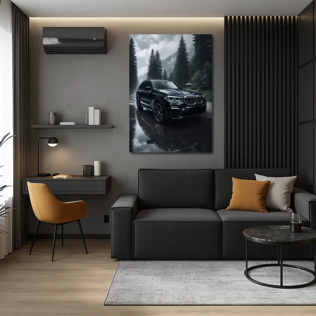 BMW X7 Rainy Forest Mountain Road – Wall Art
