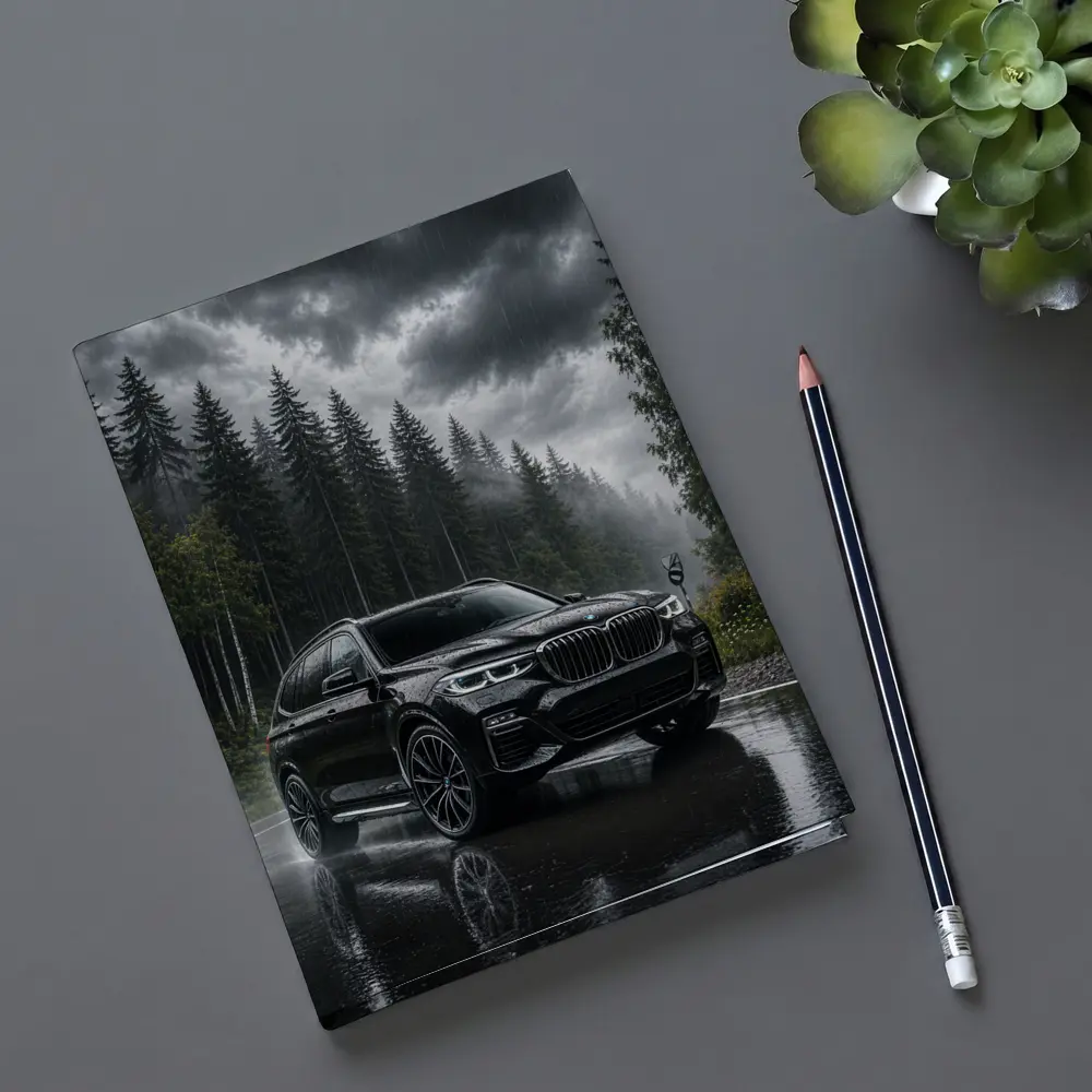 BMW X7 Black SUV Rainy Forest Road – Notebooks