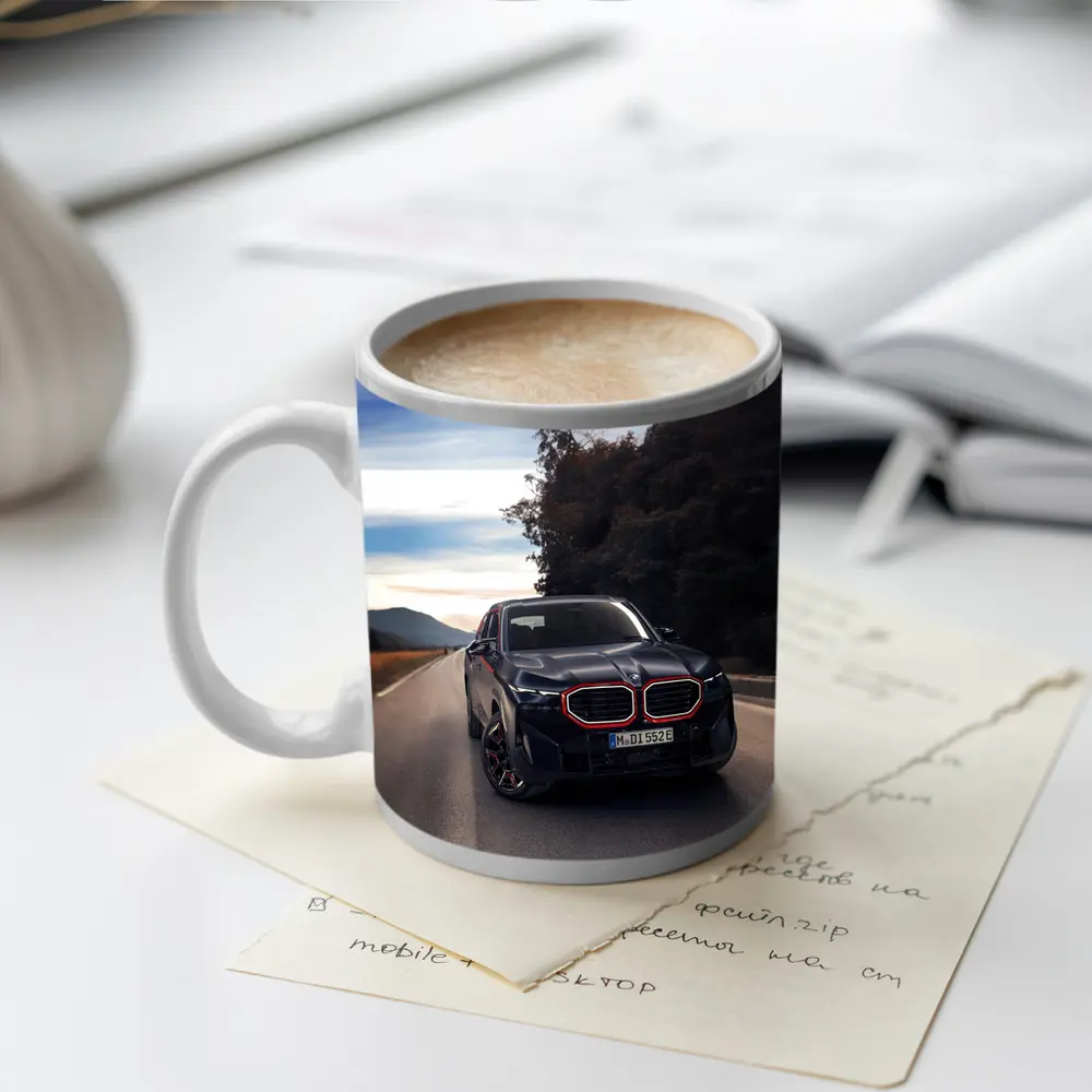 BMW XM Label Red on Open Road – Mugs