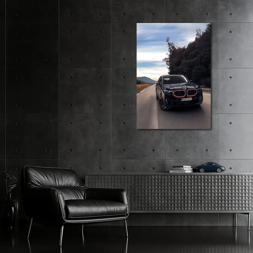 BMW XM Label Red on Open Road – Wall Art