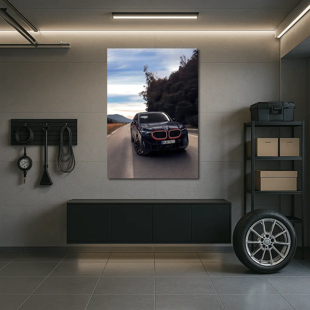 BMW XM Label Red on Open Road – Wall Art