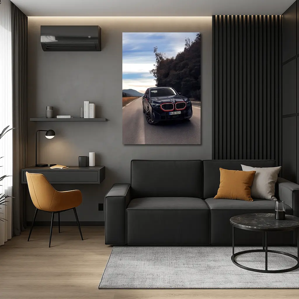 BMW XM Label Red on Open Road – Wall Art