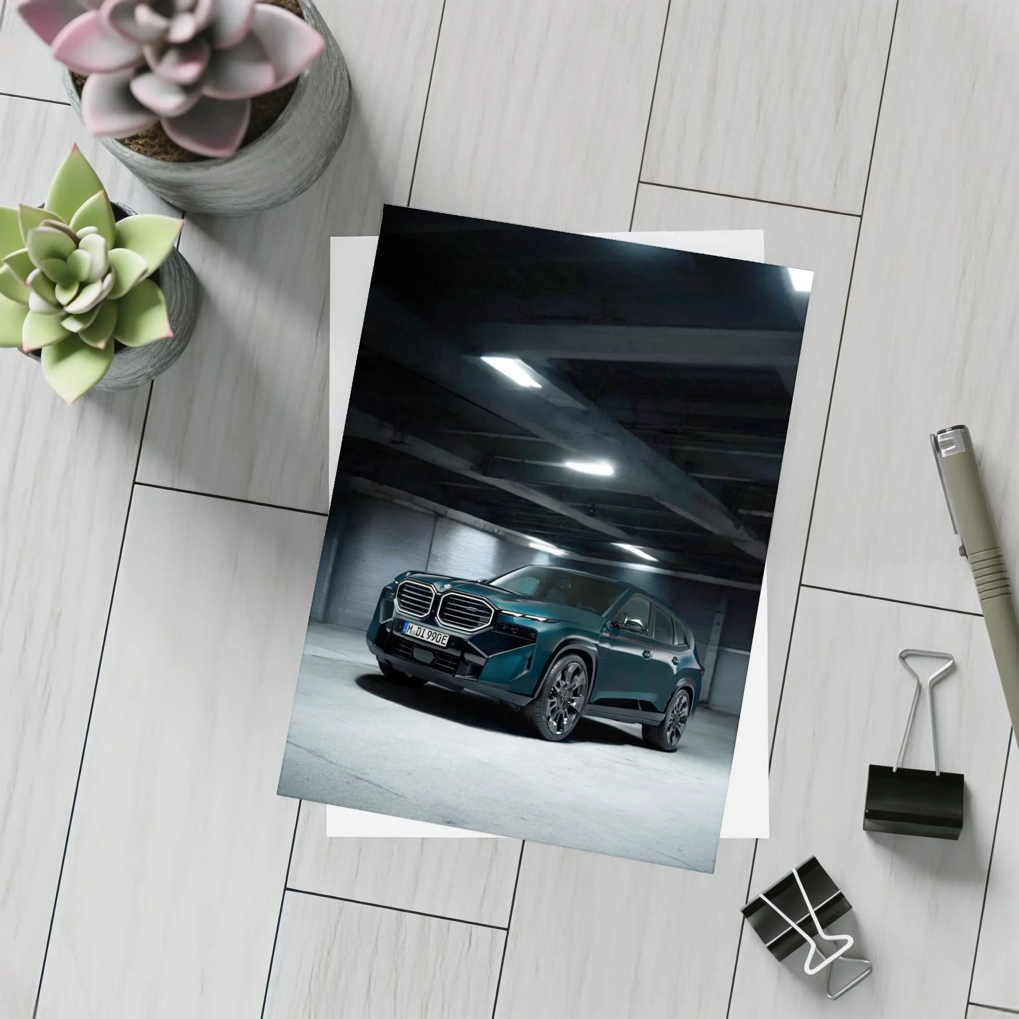 BMW XM Dark Teal Parking Garage Night – Postcards