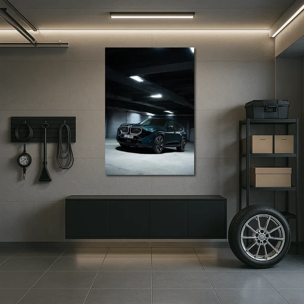 BMW XM Dark Teal Parking Garage Night – Wall Art