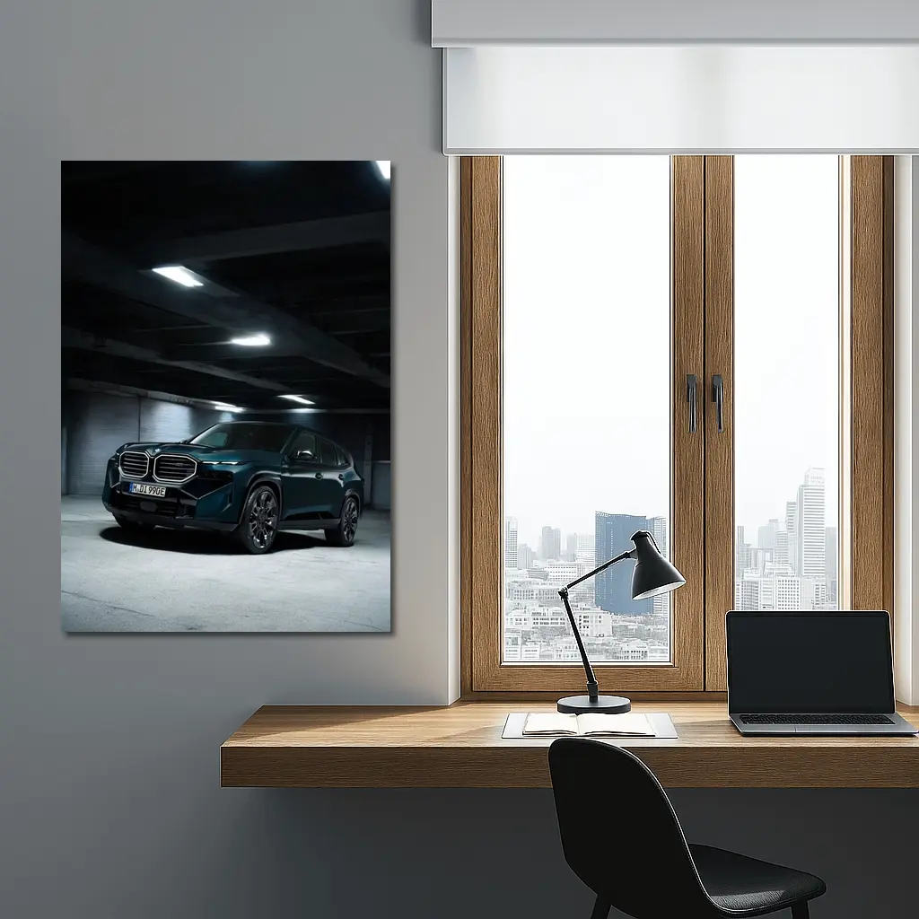 BMW XM Dark Teal Parking Garage Night – Wall Art