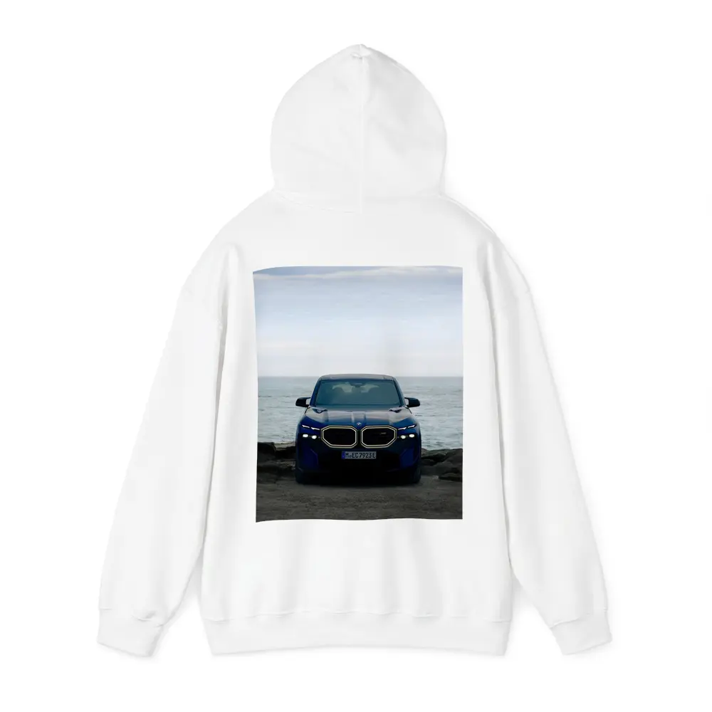 BMW XM Front View Ocean Background – Hoodies