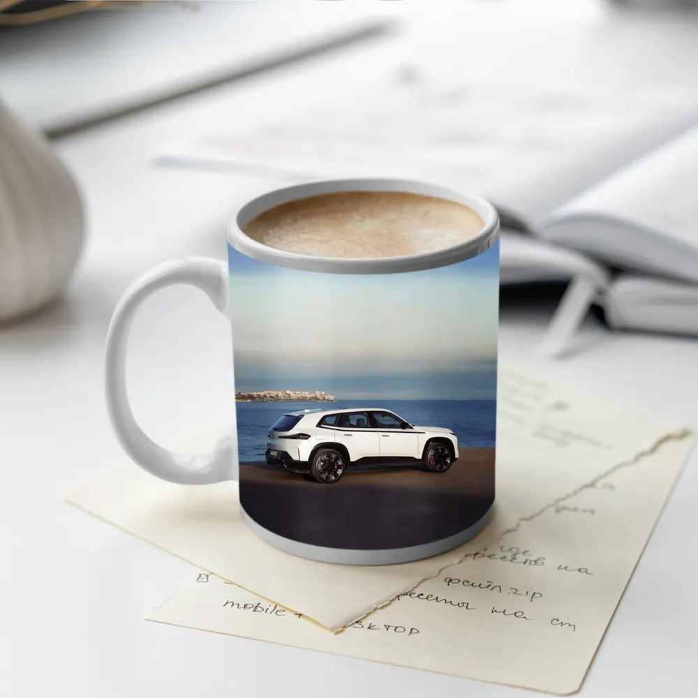 BMW XM White SUV Coastal Ocean View – Mugs
