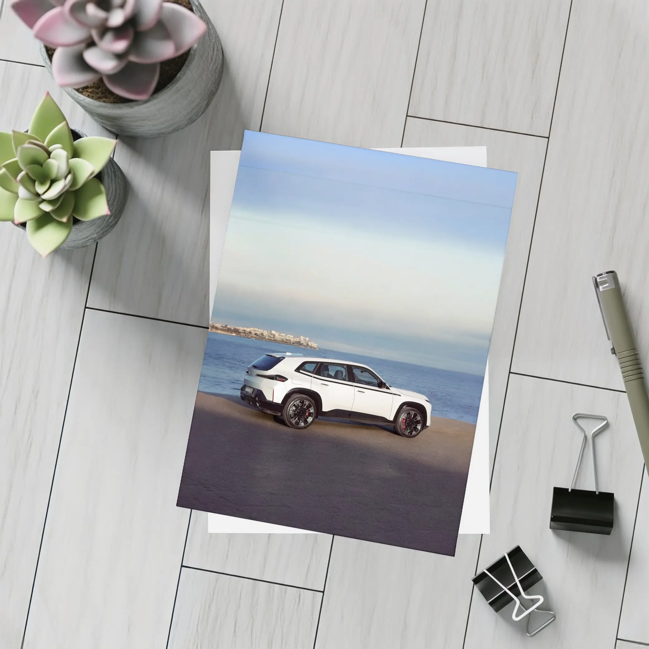 BMW XM White SUV Coastal Ocean View – Postcards